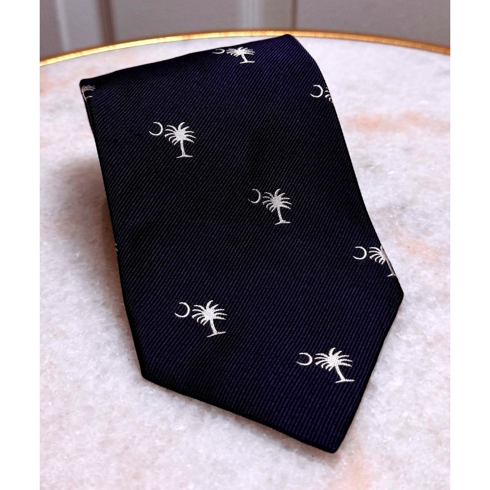 M. Dumas & Sons Navy Blue South Carolina Palmetto Moon Silk Tie Italy Fabric